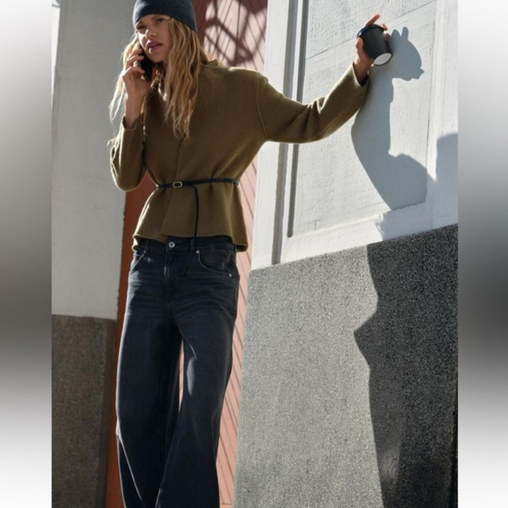 ZARA 100% WOOL BELTED CARDIGAN